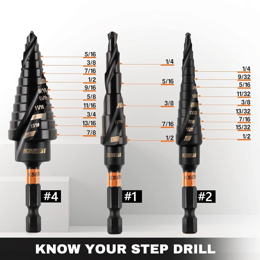 KSEIBI Unibit 3-Piece High-Speed Steel Step Drill Bit Set - for Stainless Steel, Aluminium, Wood