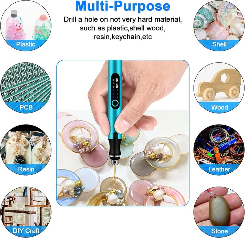 3-Speed Cordless Mini Drill Pen, Rechargeable DIY Electric Hand Drill with 10 Small Drill Bits, Micro Drill Set for Jewelry Making Stone Plastic Resin Keychains