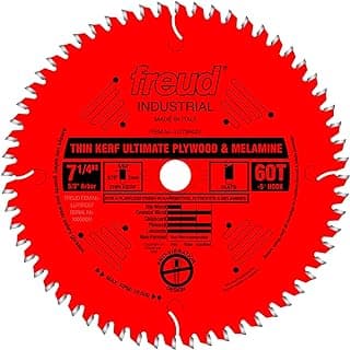 Freud Thin Kerf Ultimate Plywood & Melamine Saw Blade with Premium Tico Hi-Density Carbide Crosscutting Blend - 7-1/4" Diameter, 60 Teeth, Hi-ATB Grind - LU79R007