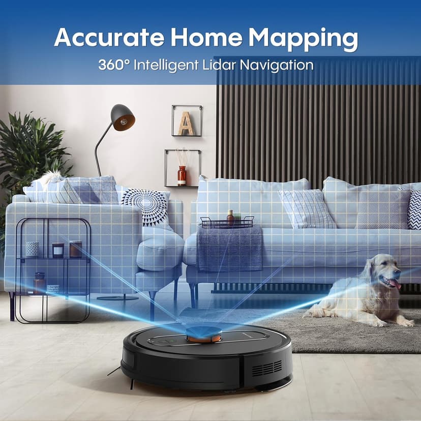 Robot Vacuum and Mop with Mapping, 5000Pa Robotic Vacuums with LiDAR Navigation,No-Go Zones,Wi-Fi/App/Alexa Control, Self-Recharging Vacuum Robot for Pet Hair,Hard Floor,Carpet