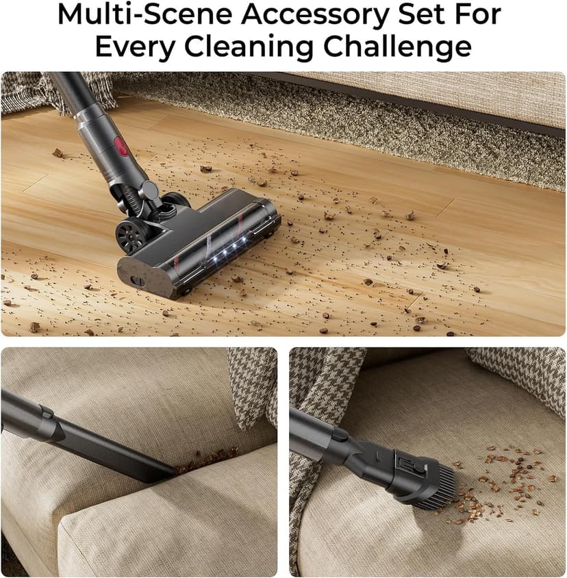 Cordless Vacuum Cleaner 45Kpa Brushless Motor Vacuum Cleaners for Home, Lightweight Stick Vacuum with LED Floor Brush, Rechargeable Cordless Vacuum for Pet Hair Carpet Hardwood Floor