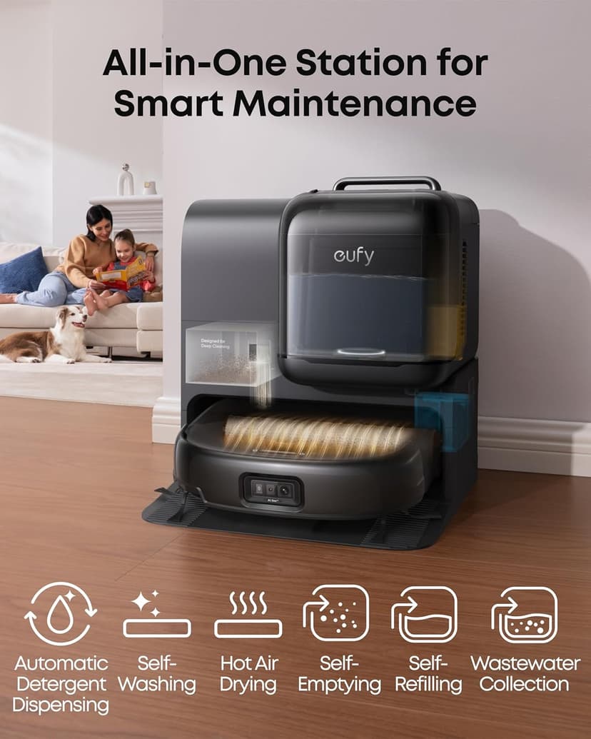 eufy E28 Omni Robot Vacuum and Mop Combo,HydroJet System,with Portable Deep Cleaner for Carpet,20,000Pa Turbo Suction,Zero-Tangling,Corner to Edge Deep Cleaning,with auto All-in-One Station