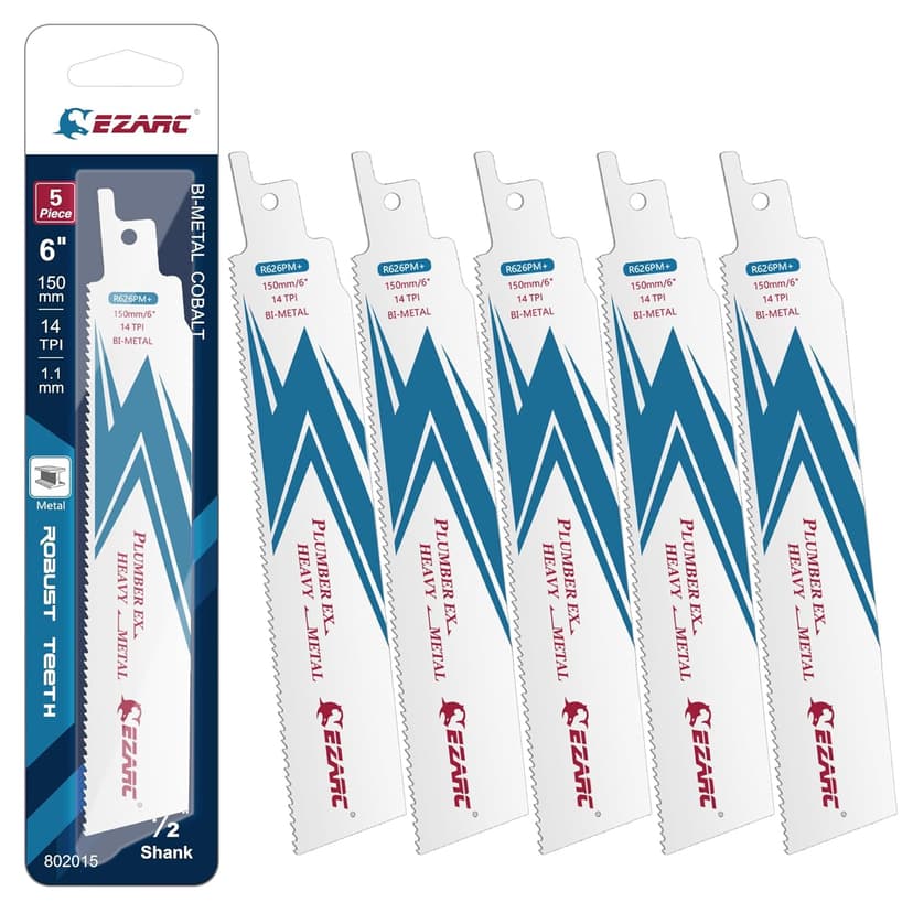 EZARC Reciprocating Saw Blade Bi-Metal Cobalt Sabre Saw Blades for Heavy Metal Cutting 6-Inch 14TPI R626PM+ (5-Pack)