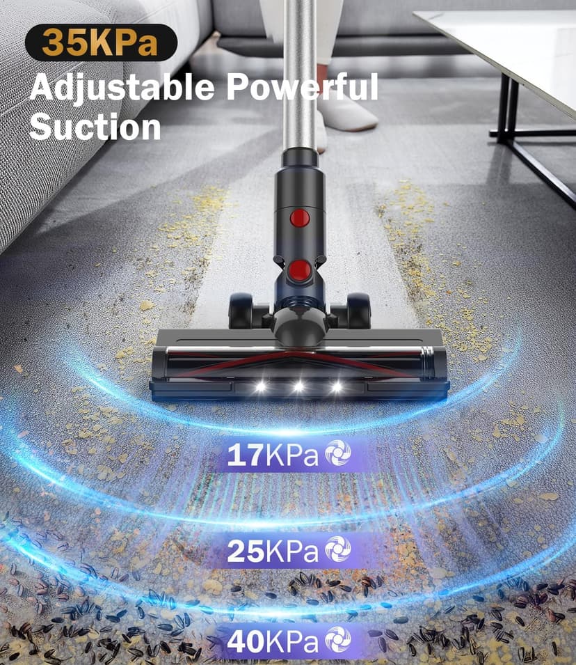 Cordless Vacuum Cleaner, 40Kpa Vacuum Cleaners for Home, Stick Vacuum with 40Mins, Rechargeable Wall Mount, LED Display, Handheld Vacuum Cleaner for Pet Hair, Carpet, Hardwood Floor, A40