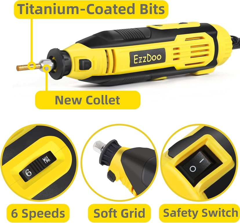 Electric Chainsaw Sharpener Kit with TITANIUM-COATED Diamond Bits - High-Speed Chain saw Sharpener Tool and 6 High Hardness Sharpening Wheels For All Chainsaw Chains.