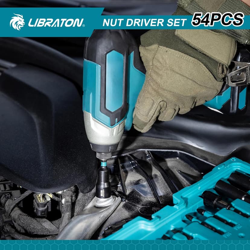 LIBRATON 54PCS Magnetic Nut Driver Set, Impact Drill Driver Bit 1/4", Metric & SAE Nut Drivers for Impact Drill, Socket Adapters, Screwdriver Bit, Quick-Release Extension, Wing Nut Driver, Storage Box