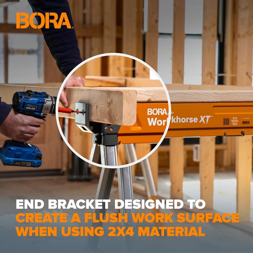 BORA Workhorse XT Saw Horses 2 Pack Folding Heavy Duty Adjustable Height Sawhorse Pair with Adjustable Legs, Heavy Duty Saw horse for Contractors Portable Workbench w/Built in Bottle opener PM-3360T