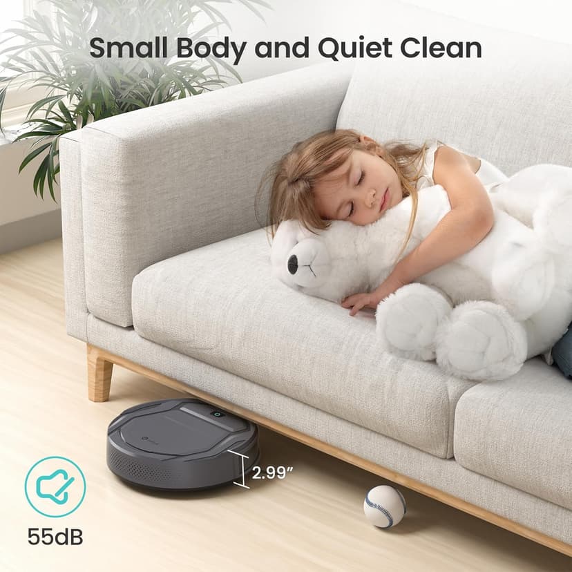 Lefant M210 Pro Robot Vacuum, Slim & Quiet, 3 Adjustable Suction Levels, 120 Min Runtime, Freemove 3.0, WiFi/App/Alexa, 6 Modes for Pet Hair, Hard Floors & Low Carpets, Self-Charging, Gray