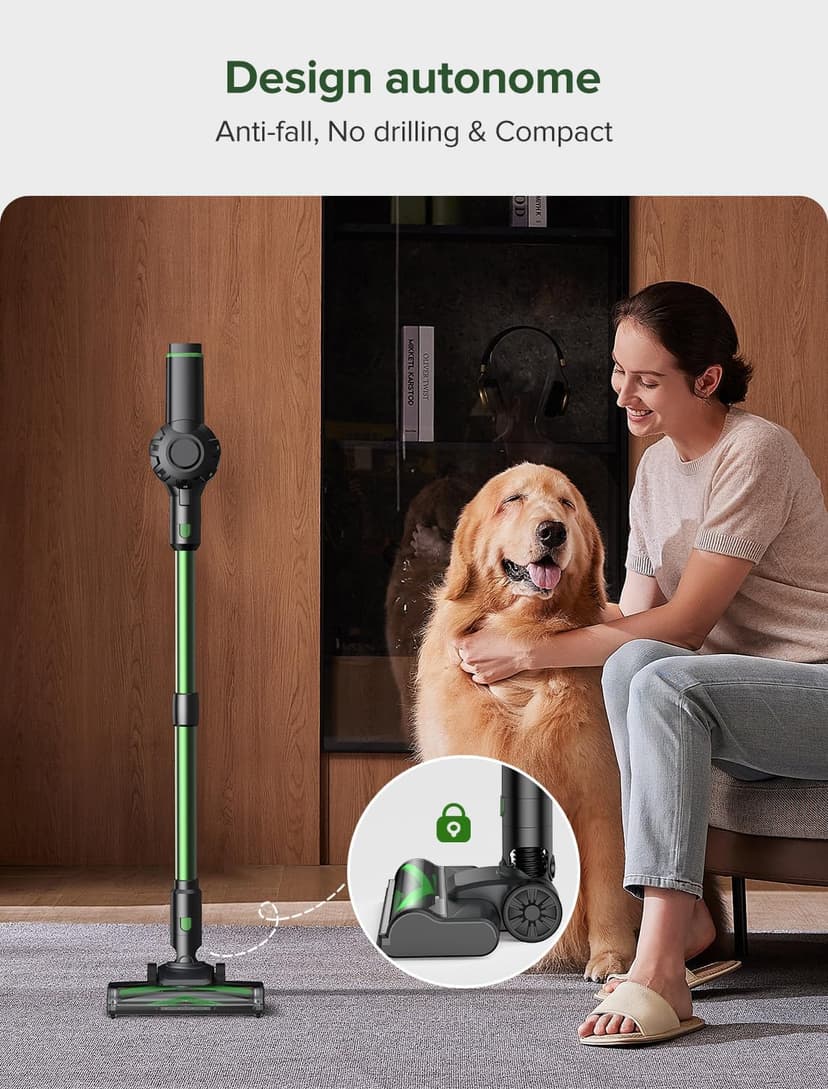 Vexilar Cordless Vacuum Cleaner, 550W/45Kpa Vacuum Cleaners for Home, Stick Vacuum with Brushless Motor, 45Mins Runtime, Touch Screen, Self-Standing, Lightweight Handheld Vacuum for Pet Hair(Green)