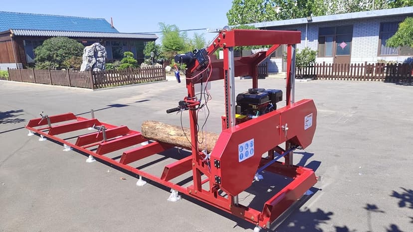 32″ Portable Sawmill, 15HP 420cc RATO Gasoline Engines with E-Start Band Saw, Adjustable Bed Leveling Feet, Red
