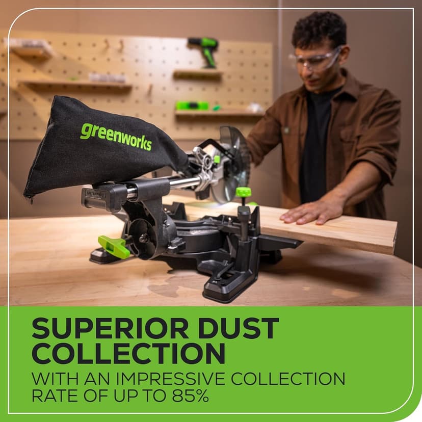 Greenworks 24V Brushless 7-1/4" Sliding Compound Miter Saw Kit, 4800RPM, Single Bevel 0-47°, LED Cut Line, Dust Collection, 4.0Ah Battery & Charger Included