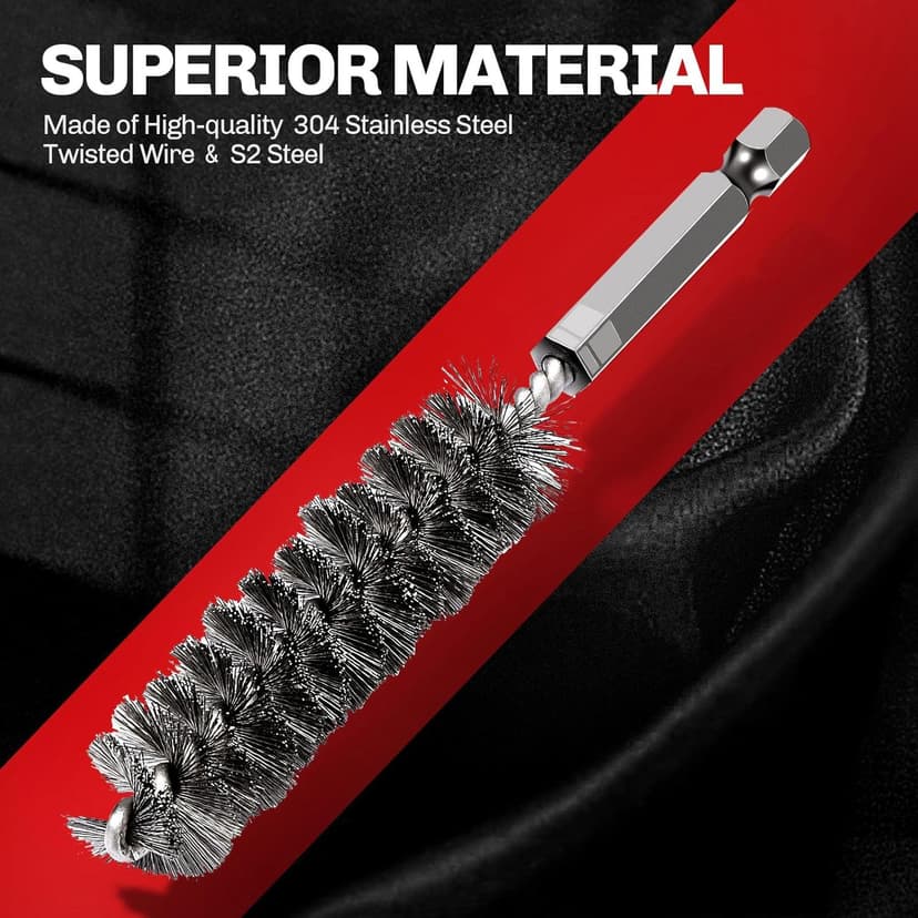 6PCS 304 Stainless Steel Bore Brush Copper Pipe Cleaner, Twisted Wire Drill Brush,1/4 Inch Hex Shank S2 Steel Handle, for Power Drill Plumbing Tools
