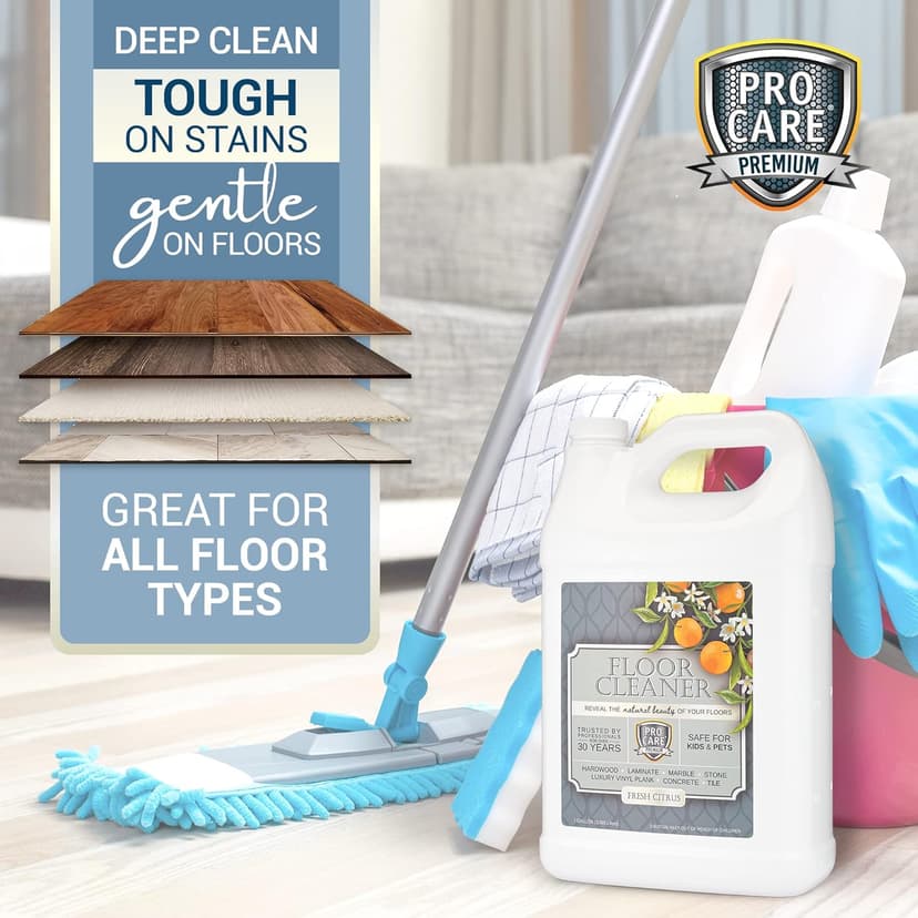 Floor Cleaner (Made in USA) | Tile, Stone, Laminate, Vinyl & Natural Wood Floor Cleaner for Mopping, Household Supplies, Cleaning Solution with Citrus Aroma - 1 Gal (128 Fl Oz)