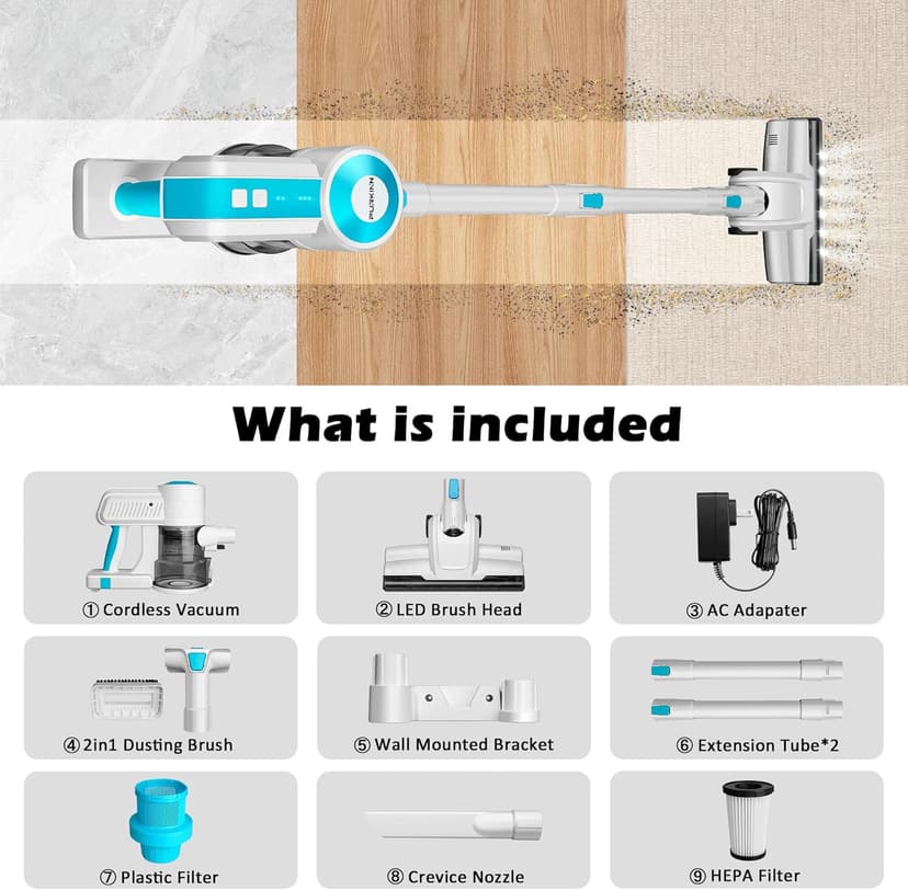 PURKINN Cordless Vacuum Cleaner 18KPa Powerful Stick Vacuum Rechargeable with 2 Modes, 2200mAh Battery, 35Min Runtime, Small Handheld Vacuum Cleaner for Home, Hardwood Floor, Pet Hair, Car, P8