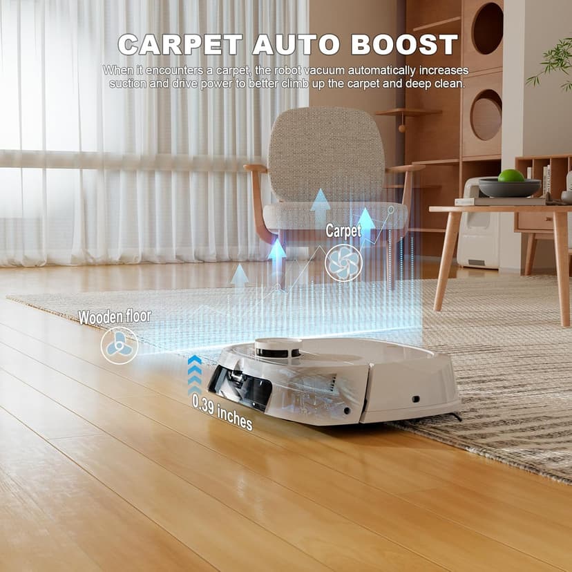 TECBOT M1 Pro Robot Vacuum and Mop - LiDAR Robotic Vacuums Cleaner for Home with Pet Hair, Carpet, Hardwood Floors, Auto Smart Mopping, Self Cleaning, Avoids Obstacles, Voice Control, White