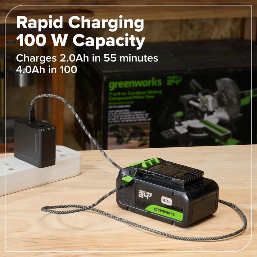 Greenworks 24V Cordless Brushless 400 in-lbs Drill/Driver + 6.5" Circular Saw, 4,800 RPM, Cutting Depth 45°/90° (2) 2.0Ah USB-C Batteries(12,000mAh Power Bank) and 65W USB-C Fast Charger(3-Port)