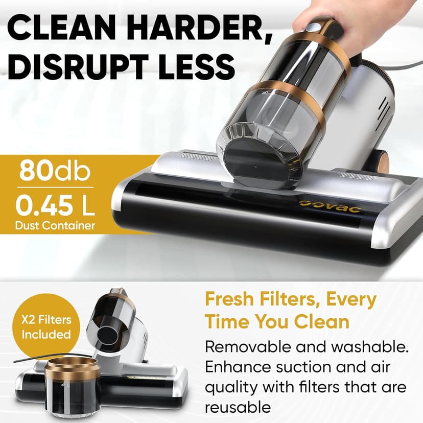 Mattress Vacuum BED CLEANER with UV-C LIGHT, 14kPa Suction, DUAL FILTERS & Dual Rollers, Furniture Handheld Vacuum Cleaner Dust Sensor, CORDED HANDHELD VACUUM for SOFA, Fabric & PET HAIR