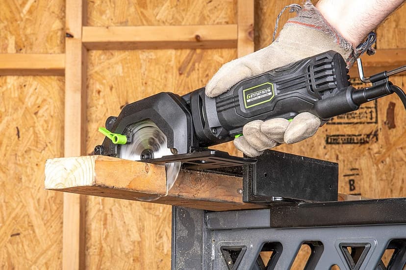 Genesis Mini Circular Saw 4.0 Amp 4-1/2" with 24T Carbide-Tipped Blade, Rip Guide, Vacuum Adapter, and Blade Wrench (GCS445SE)