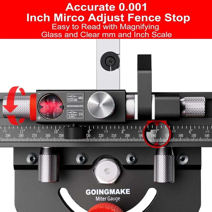 Table Saw Miter Gauge with Micro Adjustable Flip Stop and Extendable Fence and Quick Angle Stop for Table Saw Band Saw Router Table Fit 3/8 x 3/4" T Slot for Woodworking Crosscut, Miter Cut