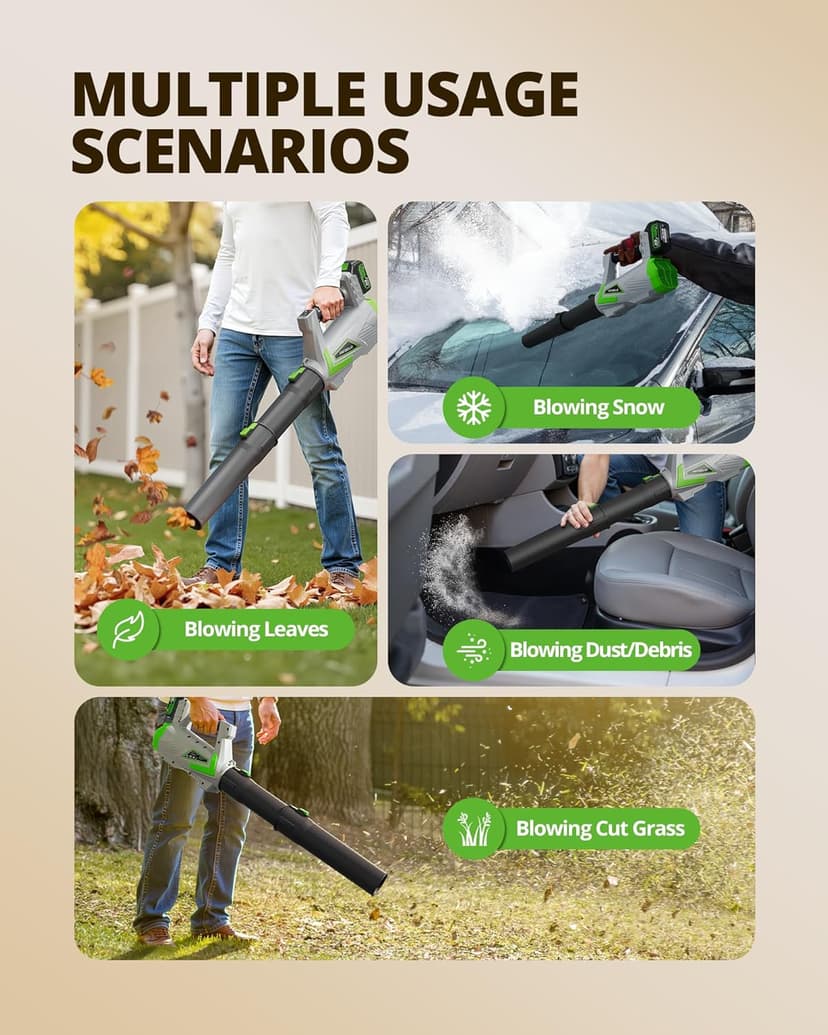 Leaf Blower Cordless 630CFM with 2×4000mAh Batteries and Charger, PATOOLIO 5 Speed Mode Cordless Blower Handheld for Patio, Lawn Care, Snow Blowing Yard Garden Blower