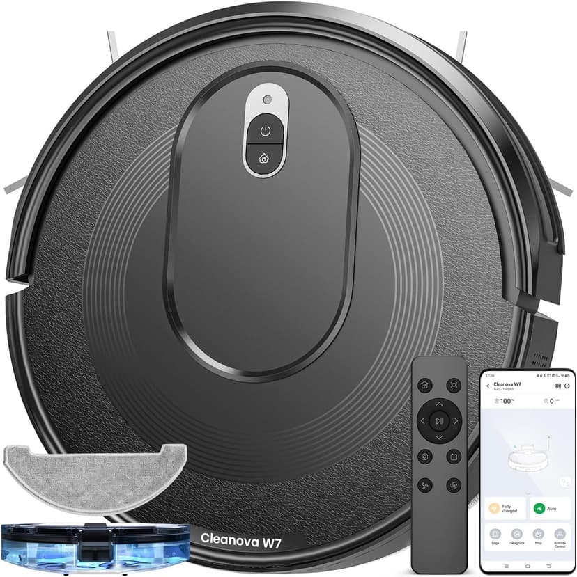 W7 Robot Vacuum and Mop Combo, 2 in 1 Mopping Robotic Vacuum Cleaner with Watertank and Dustbin, Self-Charging, Slim, Max 120mins Runtime for Hard Floor, Carpet Cleaning