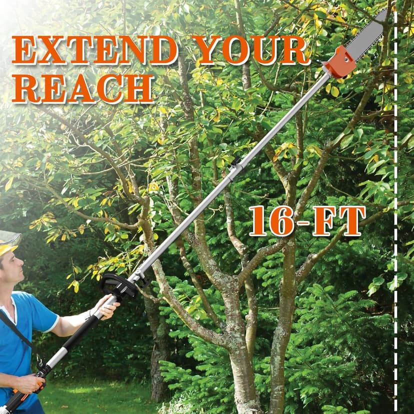 48CC Gas Powered Pole Saws,2-Stroke Gas Pole Saws for Tree Trimming with11.5in Cutting Bar,16 FT Extendable Pole Chainsaw Tree Trimmer