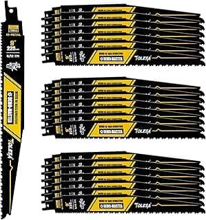 TOLESA 9 Inch 6/12 TPI Reciprocating Saw Blades for Wood and Nail-Embedded Wood Demolition, 25 Pack Bi-Metal Reciprocating Saw Blade for Fast & Smooth Cutting
