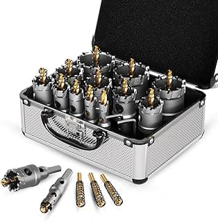 GSTK Upgrade Heavy Duty Carbide Hole Saw 14 Pcs,Metal Steel Hole Saw Drill Bit,TCT Hole Cutter,Alloy Hardness Upgrade, with 2*Extra Titanium Plated Pilot Center Drill and 2*L-Wrench