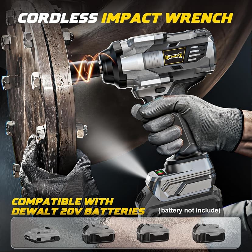 Cordless Impact Wrench 1/2 inch Compatible with DeWalt 20v Battery, 1000Ft-lbs(1360N.m) High Torque Impact Driver with 4-Modes, LED Light, Electric Impact Gun for Car/Truck/Mower(Bare Tool)