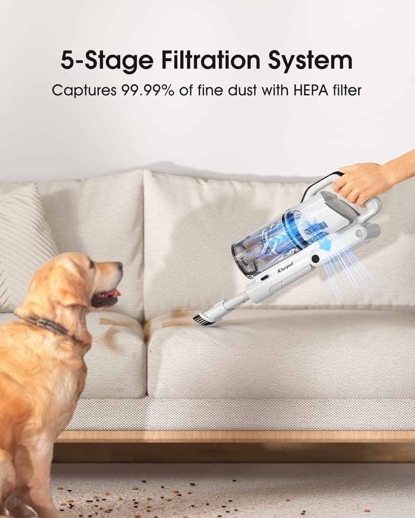 Cordless Vacuum Cleaner, 580W 48KPA 65Mins Runtime Fast Charging Vacuum Cleaner, Self-Standing LED Light Touch Screen Stick Vacuum for Home Light Weight,for Pet Hair/Carpet/Floor, White