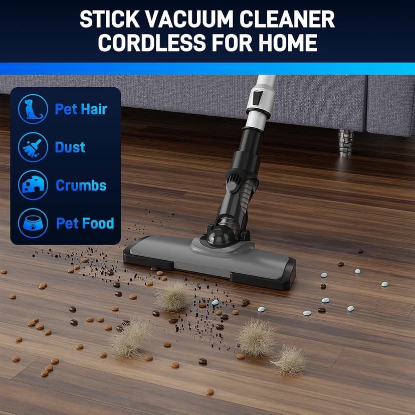 Cordless Vacuum Cleaner - Vacuum Cleaners for Home, Lightweight High Power Stick Vac for Pet Hair Carpet Hardwood Floor, Handheld Portable Wireless Rechargeable Battery Household Car Vac