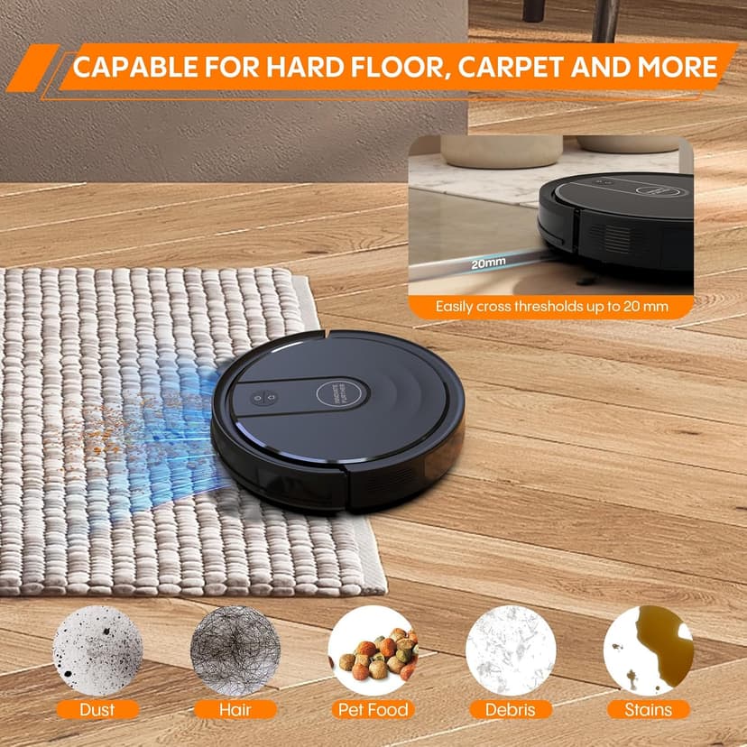Robotic Vacuum Cleaner : 3-in-1 Robot Vacuum and Mop Combo, 4000Pa Suction, 2.87" Slim Robot Vacuum for Under Furniture, Beds, Smart Navigation, App Alexa Control for Hard Floors & Low-Pile Rugs