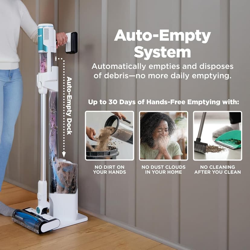 Shark Clean & Empty Cordless Stick Vacuum – Lightweight Cordless Vacuum with HEPA Filter, Portable, Rechargeable, Auto-Empty System, Stick Vacuum for Pet Hair, Carpets & Hardfloor, White, BU3521