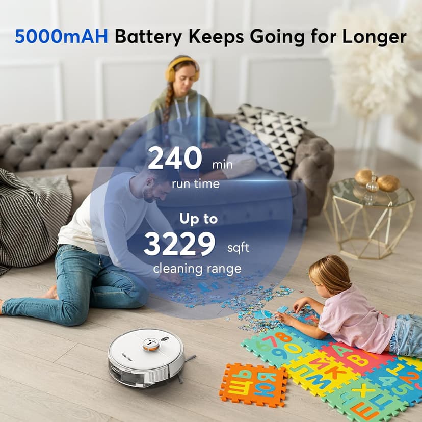 D20S Max+ Robot Vacuum and Mop, Specifically Handling Pet Hair Design, 6000Pa Max Suction, with Self-Empty Dock, 10 Weeks Hands-Free Cleaning, PreciSense LiDAR Navigation, App & Voice Control