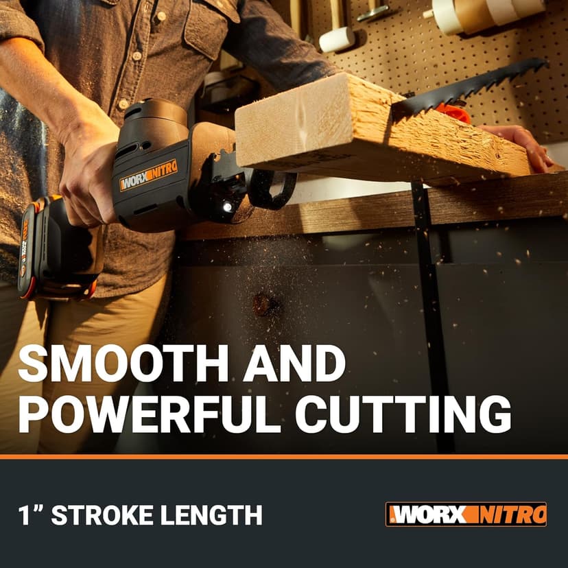WORX 20V Cordless Reciprocating Saw for Wood, 1" Stroke Length, Brushless Motor, Lightweight Design WX501L
