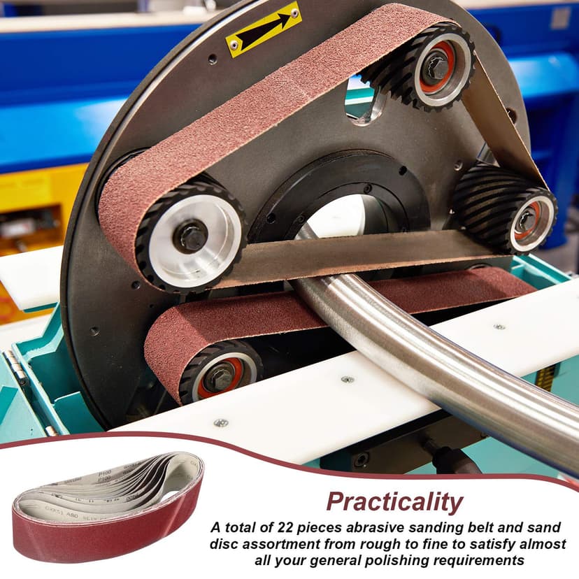Blulu 22 Pieces Sanding Belts and Sanding Discs Set Includes 4 x 36 Inch Belts (80/120/150/240/400 Grits) and 6 Inch Self Adhesive No Hole Alumina Disc for Bench Combination Sander Woodworking