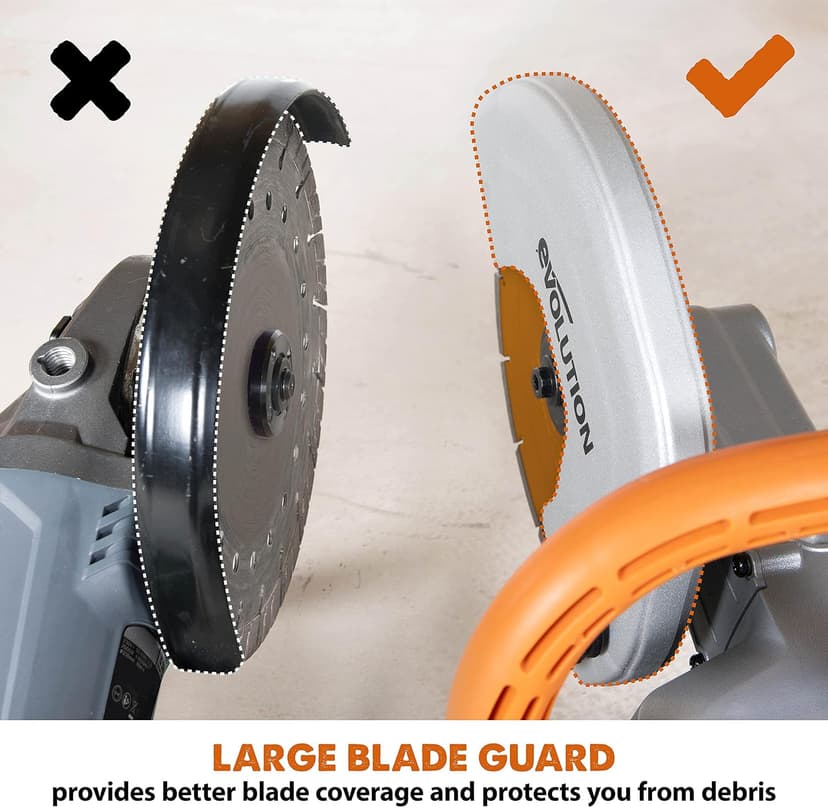 Evolution R255DCT - 10 In Concrete Saw (Aka Circular, Angle Grinder, Chop Saw, Cut Off, Demo, Disc Cutter, Power Cutter) - 15A Motor, No Gas - 4-1/16 In Cut - Incl Premium Diamond Blade