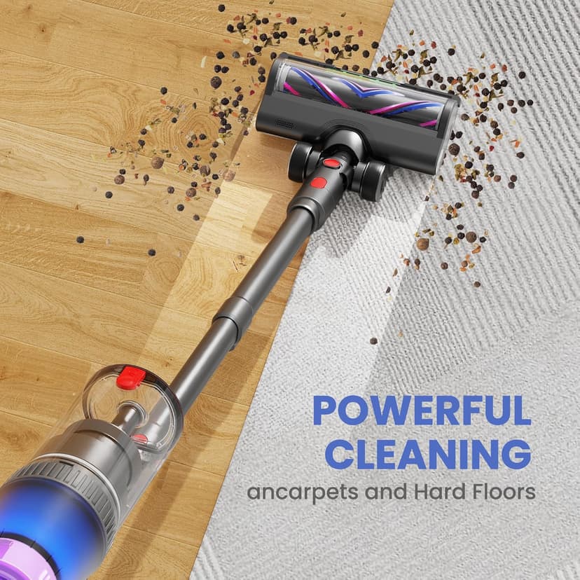 Cordless Vacuum Cleaner 500W/45Kpa, 3 Ambient Colors Power Modes with 60 Mins Max Runtime Vacuum, Powerful Suction Rechargeable Handheld Stick Vacuum for Home, Hard Floor, Carpet, Pet Hair, Shutters