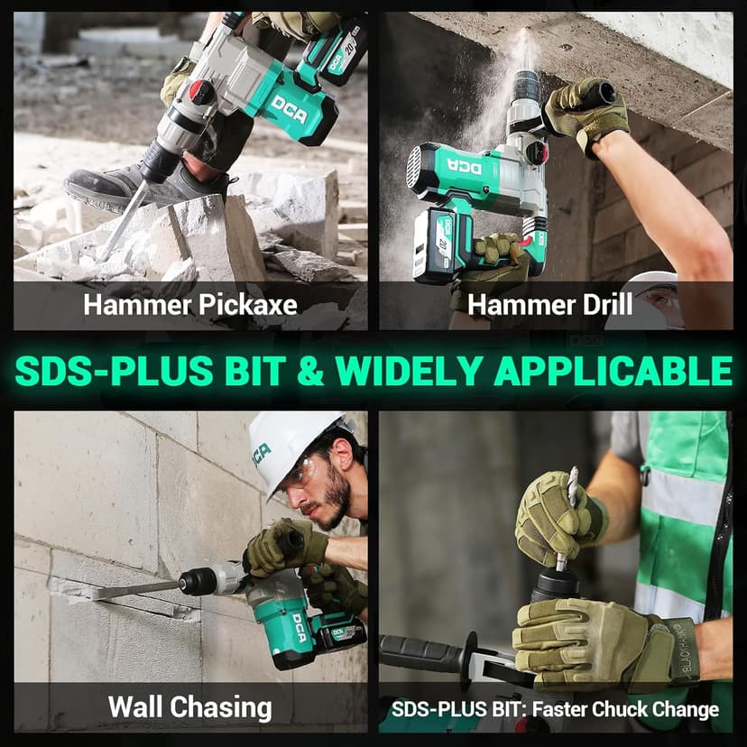 DCA 20V MAX Brushless Rotary Hammer Drill, 4.5 Joule, 3800BPM, 1-1/8 Inch SDS-Plus, Cordless Heavy Duty Rotary Hammer Drill with Vibration Control, 5.0Ah Battery, 4A Fast Charger and Safety Clutch