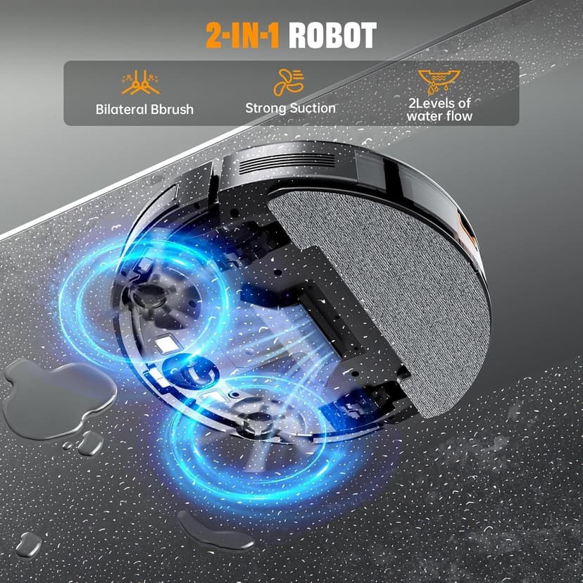 Robot Vacuum and Mop Combo, 2 in 1 Mopping & Mopping Robot with Schedule, App/Bluetooth/Voice, 3200Pa Max Suction, Self-Charging Robot Vacuum Cleaner, Slim, Ideal for Pet Hair, Hard Floor, Carpet