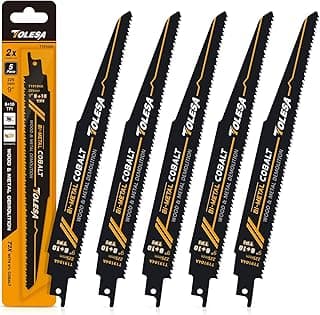 TOLESA Metal Wood Demolition Reciprocating Saw Blades 9 Inch 8+10TPI Sawzall Blades for Steel Pipe Cutting, Drywall, Chipboard, Glass Fiber-Reinforce Plastic and Composite Materials Demolition 5 Pack