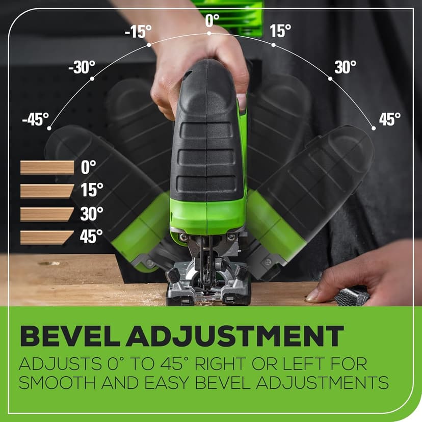 Greenworks 24V Brushless Cordless Jig Saw,3000 SPM,1 Inch Stroke Length Jigsaw with 6PCS Blades,4 Orbital Settings,45 Degree Cutting Angle,Tool-Free Blade Changing