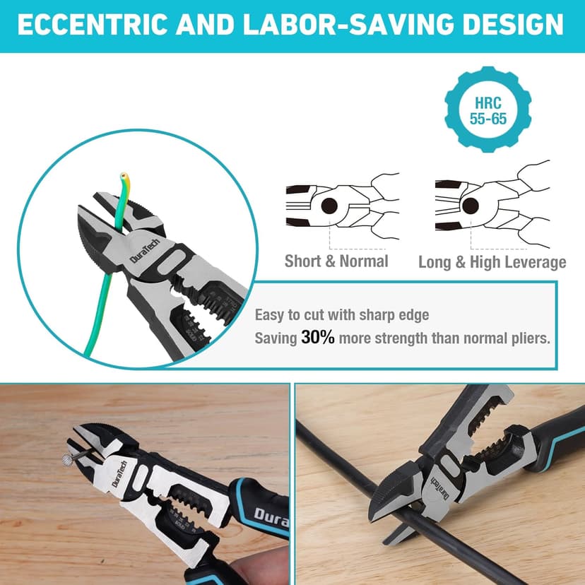 DURATECH 4-in-1 Diagonal Cutting Pliers, 8" Multifunction Heavy Duty Side-Cutting Pliers with Wire Stripper, Wire Cutters with Ergonomic Handle for Electricians and Homes