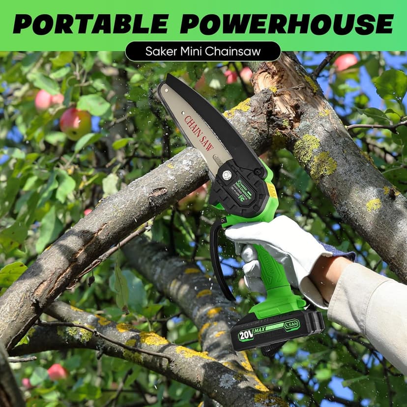 Saker Mini Chainsaw|6 Inch Chainsaw[2025 Upgraded]|Mini Cordless Electric Chain Saw|Small Handheld Portable Chainsaw Battery Powered Chain Saw for Tree Trimmer and Garden,Christmas Gifts for Men Women