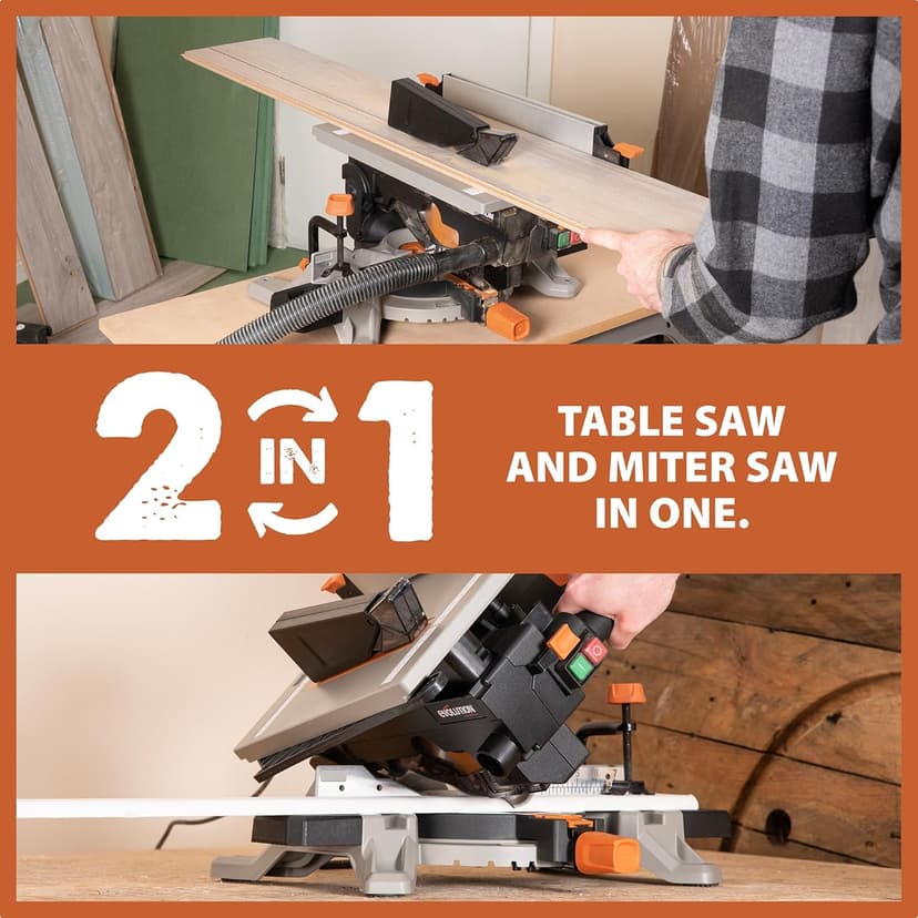 Evolution R8MTS | 8-1/4” Convertible Miter/Table Saw | Multi-Function Saw | 0-45° Bevel & +/- 45° Miter | Multi-Material Cutting: Wood, Plastic, Metal | Compact, Powerful 12A Motor | TCT Blade Incl