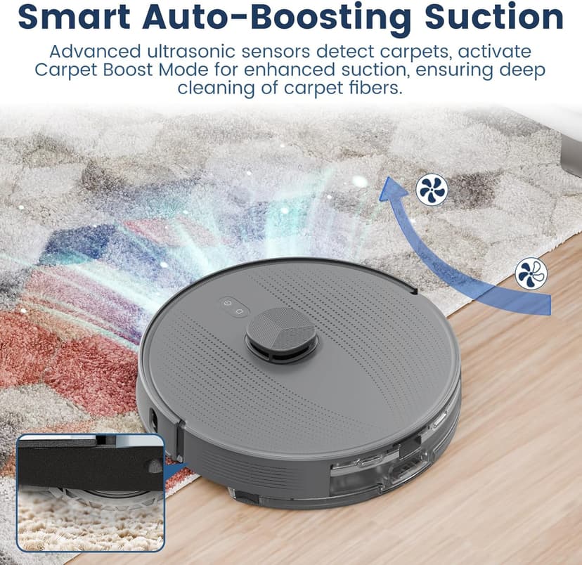 AIRROBO T25+ Robot Vacuum and Mop Combo,5500Pa Powerful Suction, Self-Emptying, 60-Day Capacity, 240 Mins, Smart APP Control, Multi-Floor Mapping，Perfect for Hard Floors, Carpets, and Pet Hair