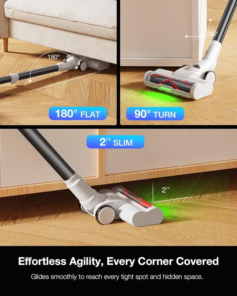 Cordless Stick Rechargeable Vacuum Cleaner, Lightweight, 55min Runtime, 9 in 1 Powerful Suction, Self Standing, Anti Tangle LED Headlight, Ideal for Carpets, Hardwood Floors, Pet Hair, and Home