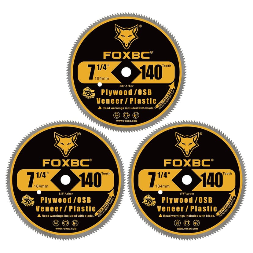 FOXBC 7-1/4 Inch 140 Tooth Fine Finish Carbon Circular Saw Blade for Plywood, OSB, Plastic, Veneer, Vinyl Wood Cutting with 5/8-Inch Diamond Arbor