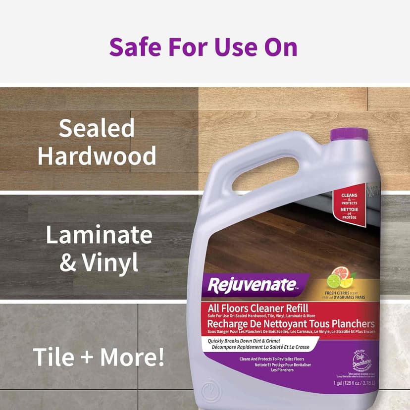 Rejuvenate All Floors Cleaner Refill, 1 Gallon, Breaks Down Dirt and Grime, Cleans and Protects Floors Throughout Your Home, Including Sealed Hardwood, Tile, Vinyl, Laminate and More