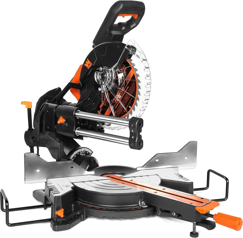 WEN MM1015 15-Amp 10-Inch Dual Bevel Sliding Compound Miter Saw with LED Cutline Multi-color